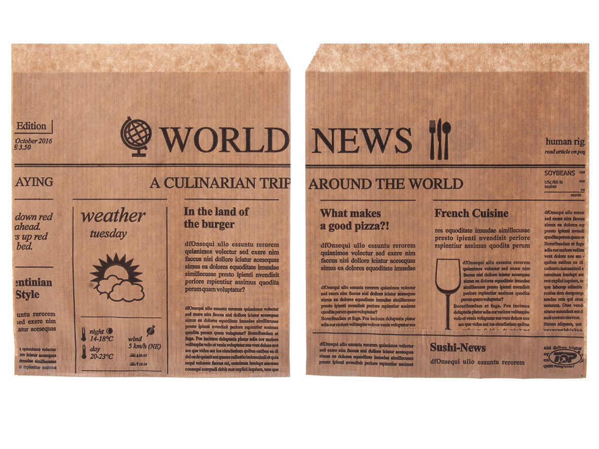 Snackbeutel braun 2-seitig offen Newspaper 15x16cm - 1000 Stück