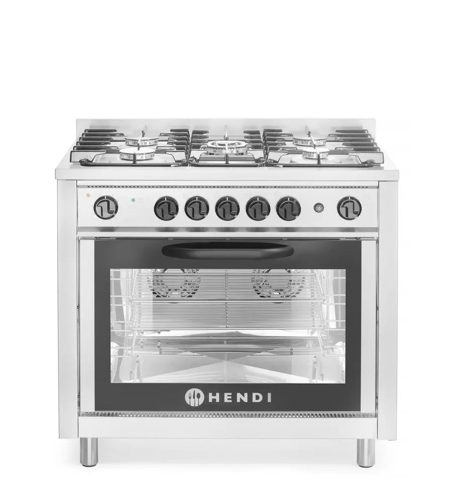 Gasherd - 5 Kochfelder mit Elektroofen, HENDI, Kitchen Line, Silber, 230V/2900W, 14,3kW, 900x653x(H)900mm
