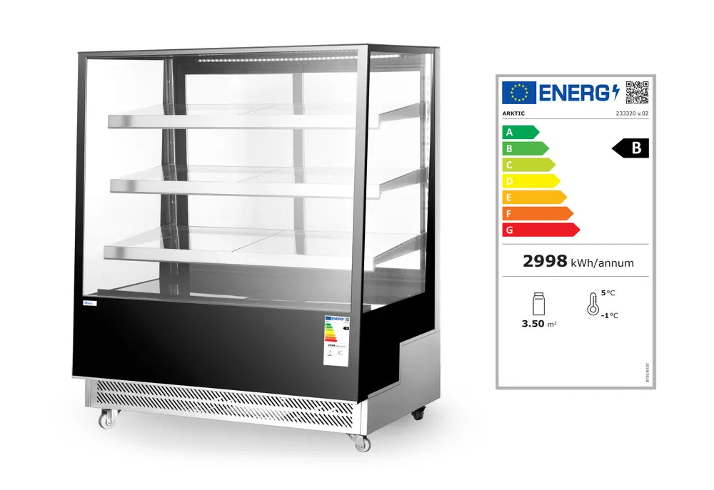 Kühlvitrine mit 3 geneigten Regalen, Arktic, 650L, Schwarz, 230V/490W, 1200x833x(H)1460mm