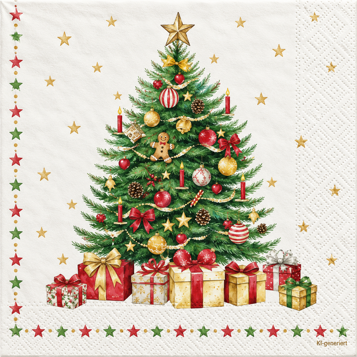 Servietten Weihnachten 33x33cm 3-lagig 1/4 Falz Tannenbaum - 100 Stück