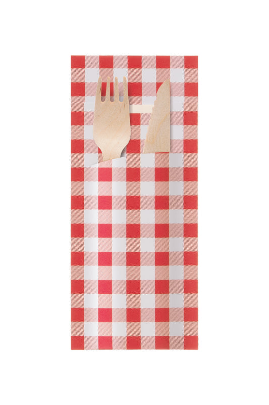 Bestecktasche mit Serviette Rot-Kariert 200x85mm - 520 Stück
