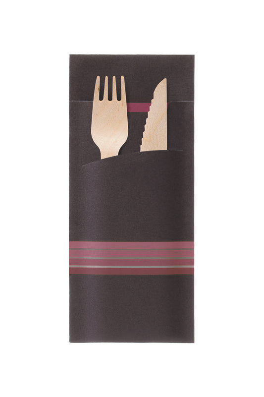 Bestecktasche mit Serviette Schwarz-Bordeaux 200x85mm - 520 Stück