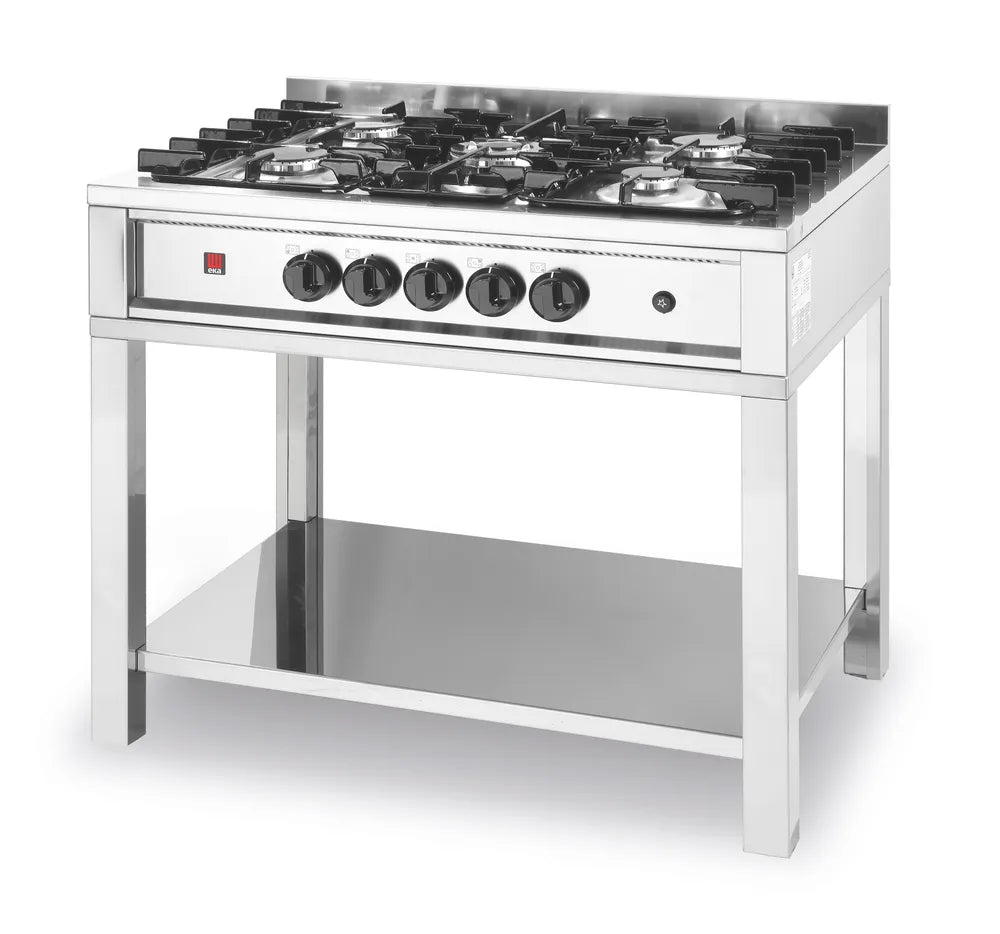 Gasherd - 5 Kochfelder, offener Unterbau, HENDI, Kitchen Line, 14,3kW, 900x640x(H)910mm