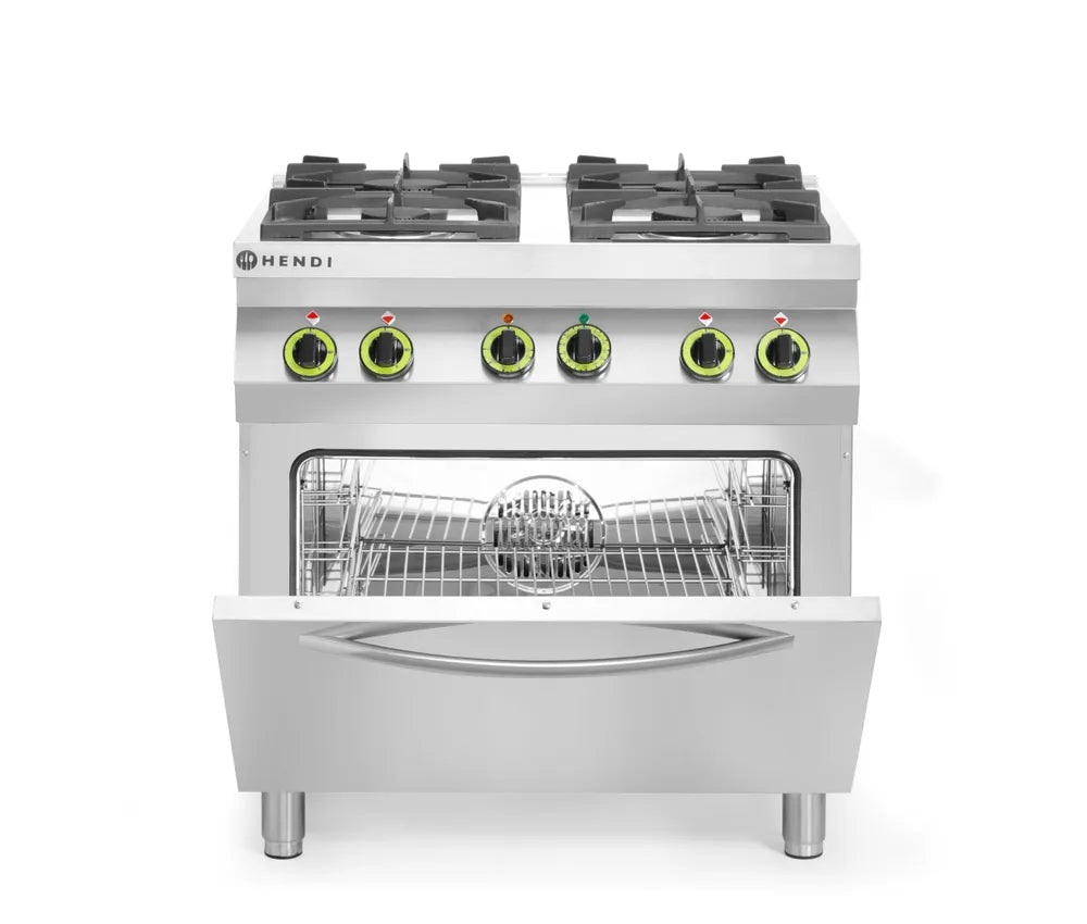 Gasherd 4-flammig mit Ofen GN 1/1, HENDI, Kitchen Line, 230V/3000W, 19kW, 800x722x(H)900mm