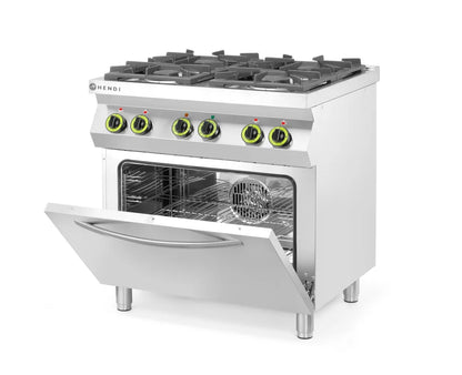 Gasherd 4-flammig mit Ofen GN 1/1, HENDI, Kitchen Line, 230V/3000W, 19kW, 800x722x(H)900mm