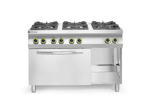 Gasherd Kitchen Line 6-flammig mit Ofen GN 1/1, HENDI, Kitchen Line, 230V/3000W, 28,5kW, 1200x722x(H)900mm