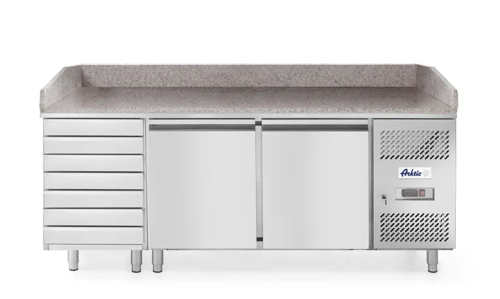 Pizzatisch, zweitürig mit 7 Schubladen 280L, Arktic, 250L, 230V/250W, 2020x802x(H)1000mm