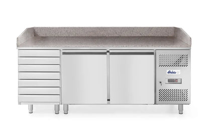 Pizzatisch, zweitürig mit 7 Schubladen 280L, Arktic, 250L, 230V/250W, 2020x802x(H)1000mm