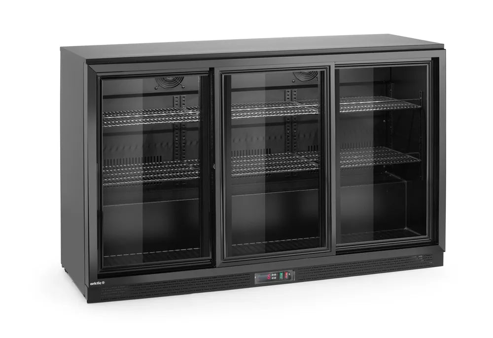 Kühlschrank mit drei Schiebetüren an der Bar, Arktic, 308L, Schwarz, 220-240V/160W, 1350x520x(H)865mm