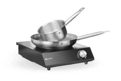 Set: Induktionskocher 3500W + Stielkasserolle + Bratpfanne, HENDI, Schwarz, 220-240V/3500W, 320x395x(H)95mm