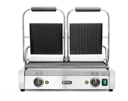 Kontaktgrill - Doppelversion, gerillte Ausführung, HENDI, oben und unten gerillt, 230V/3600W, 570x375x(H)216mm