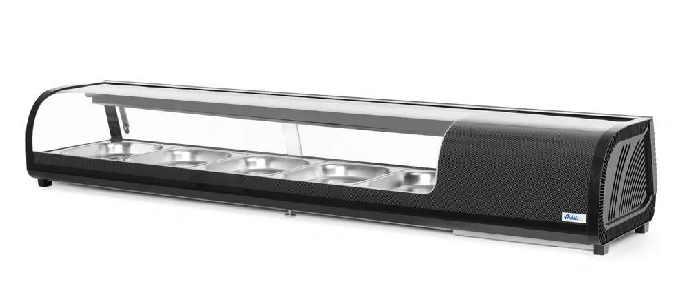 Sushi-Vitrine, Arktic, Im Lieferumfang enthalten: 4x GN 1/3 (H) 40 mm., GN 1/3, Schwarz, 220-240V/190W, 1177x426x(H)296mm