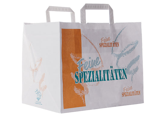 Papiertasche Tragetasche Spezialitäten weiss 32+22x26cm - 250 Stück
