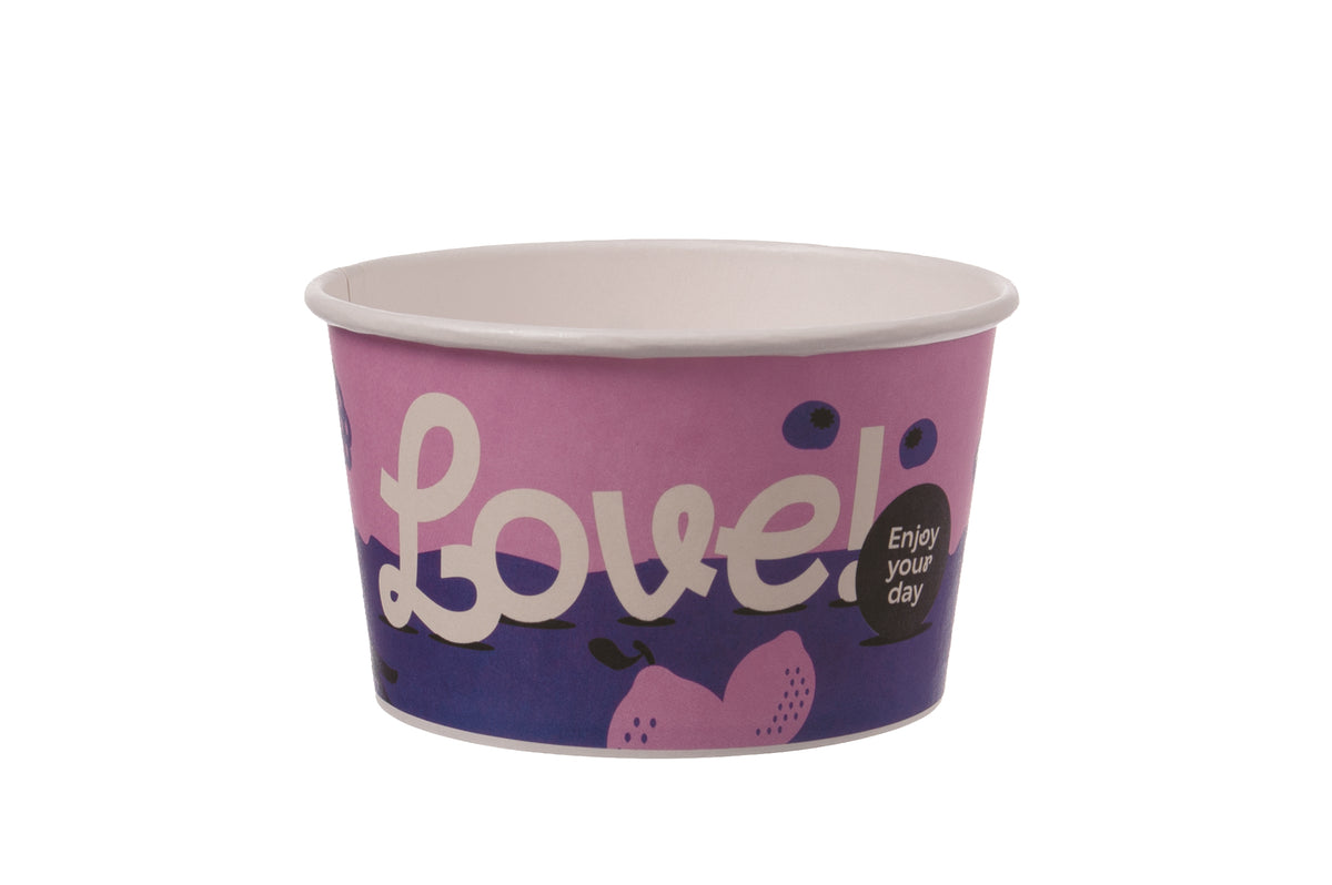 Eisbecher Pappe lila Motiv Früchte 360ml - 1100 Stück