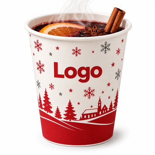 Heißgetränkebecher Glühweinbecher Singlewall 300ml Logo