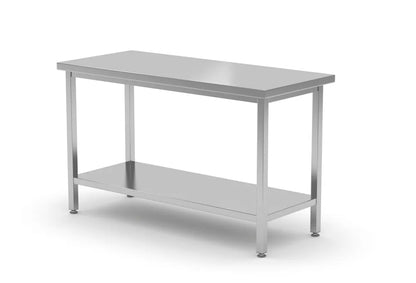 Mitteltisch mit Ablage – verschraubt, Tiefe 600 mm, HENDI, Profi Line, 1400x600x(H)850mm