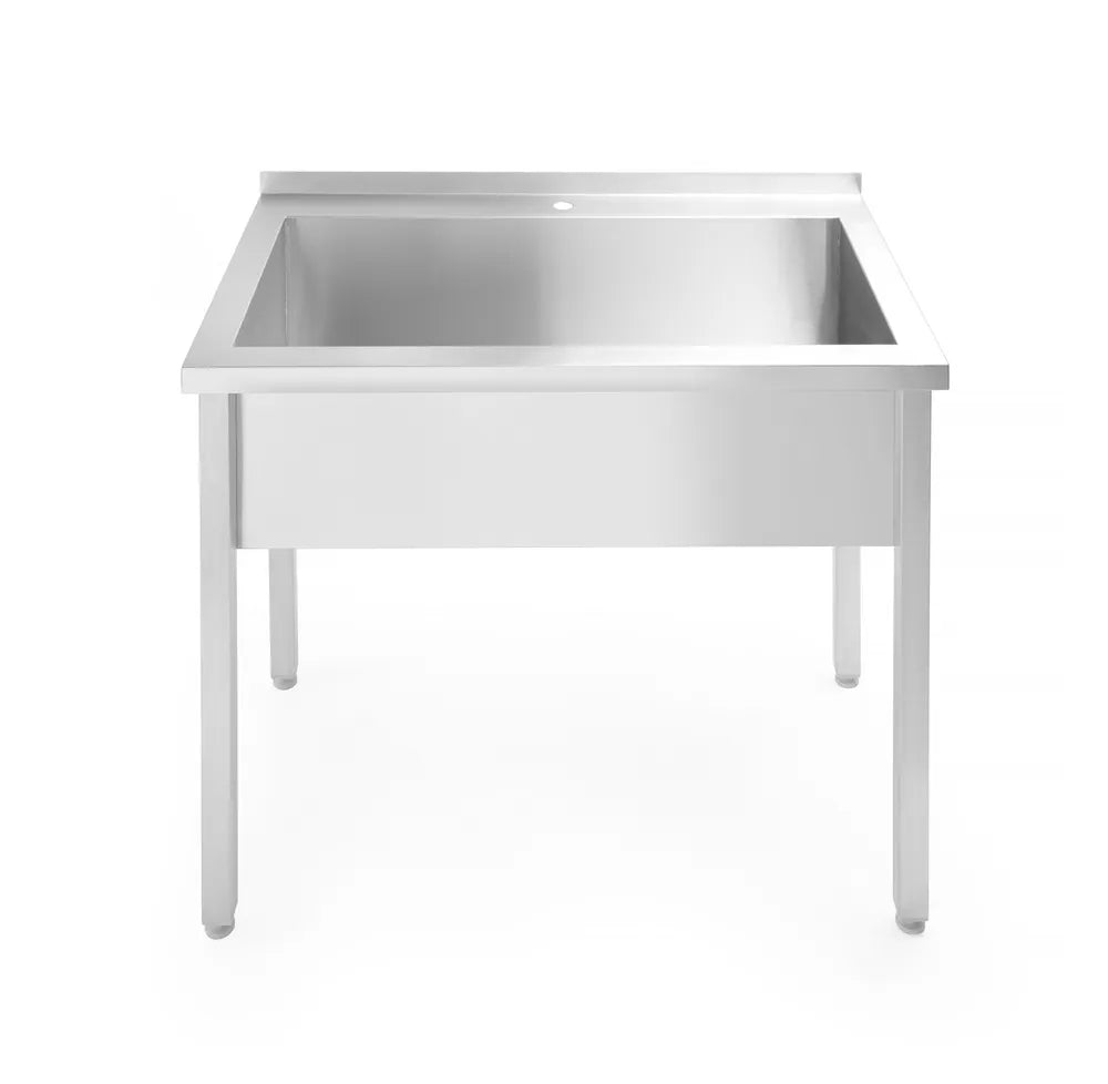 Tisch mit Einzelwaschwanne, ohne Spritzschutz – verschraubt, Tiefe 600 mm, HENDI, Budget Line, 800x600x(H)850mm