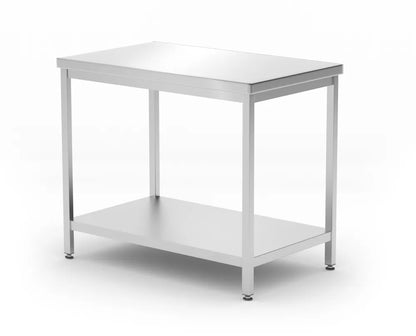 Mitteltisch mit Ablage – verschraubt, Tiefe 600 mm, HENDI, Profi Line, 1400x600x(H)850mm