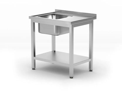 Waschtisch mit Ablage – verschraubt, Tiefe 600 mm, HENDI, Profi Line, Zentriert, 600x600x(H)850mm