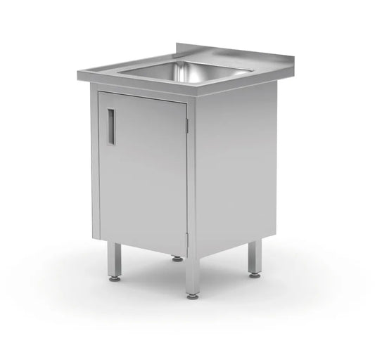 Waschtisch, verschweißt, mit Schrank- und Scharniertüren, HENDI, Profi Line, 600x700x(H)850mm