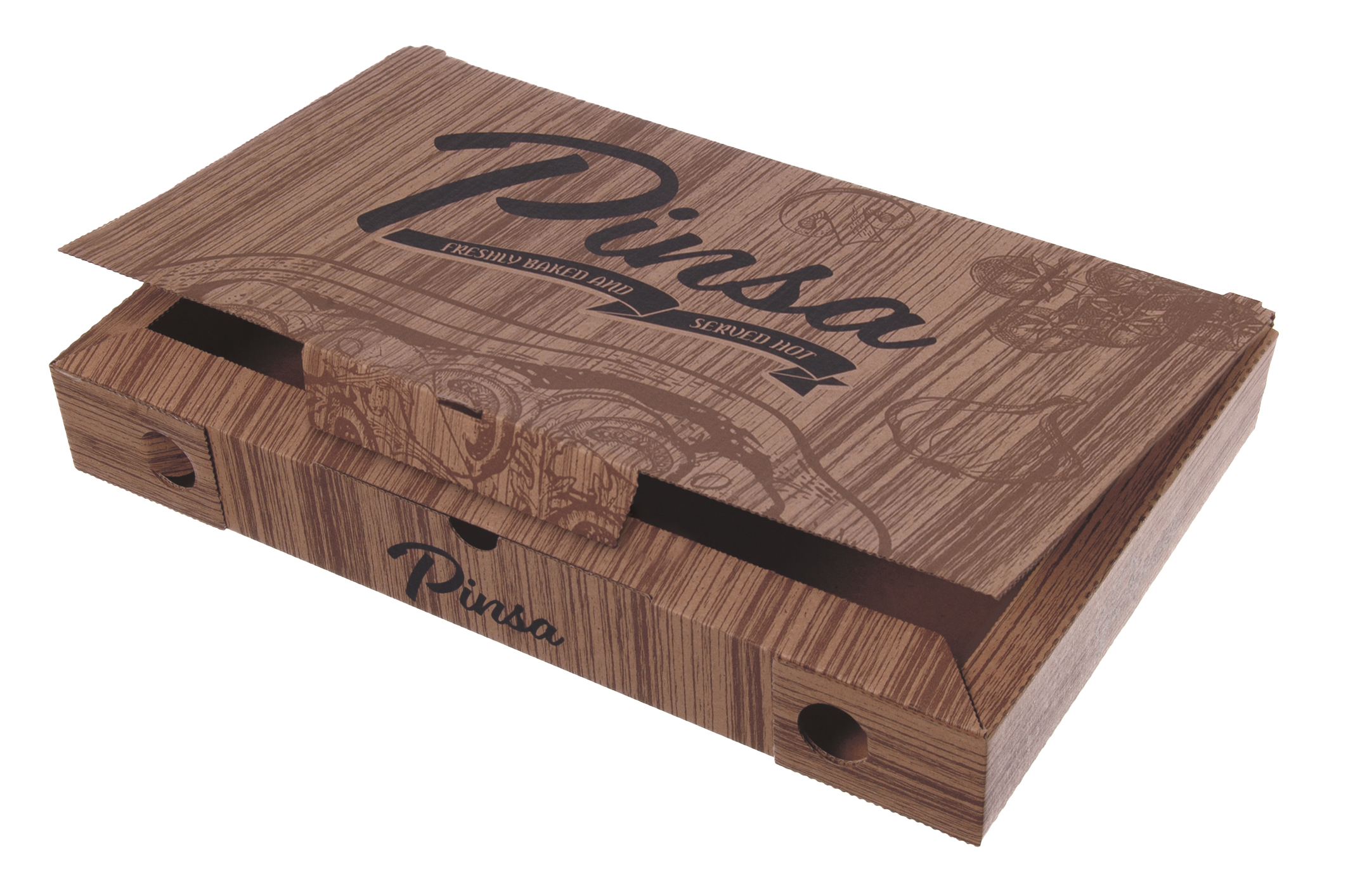 PINSAKARTON PINSABOX PAPPE HOLZOPTIK NACHHALTIG ECO Pizzabox Pinsakarton 23x38x5cm Braun - 100 Stück